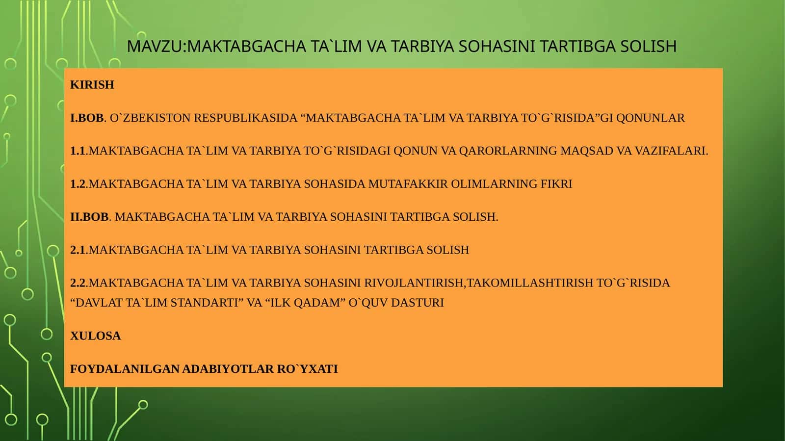 Maktabgacha ta'lim va tarbiya sohasini tartibga solish