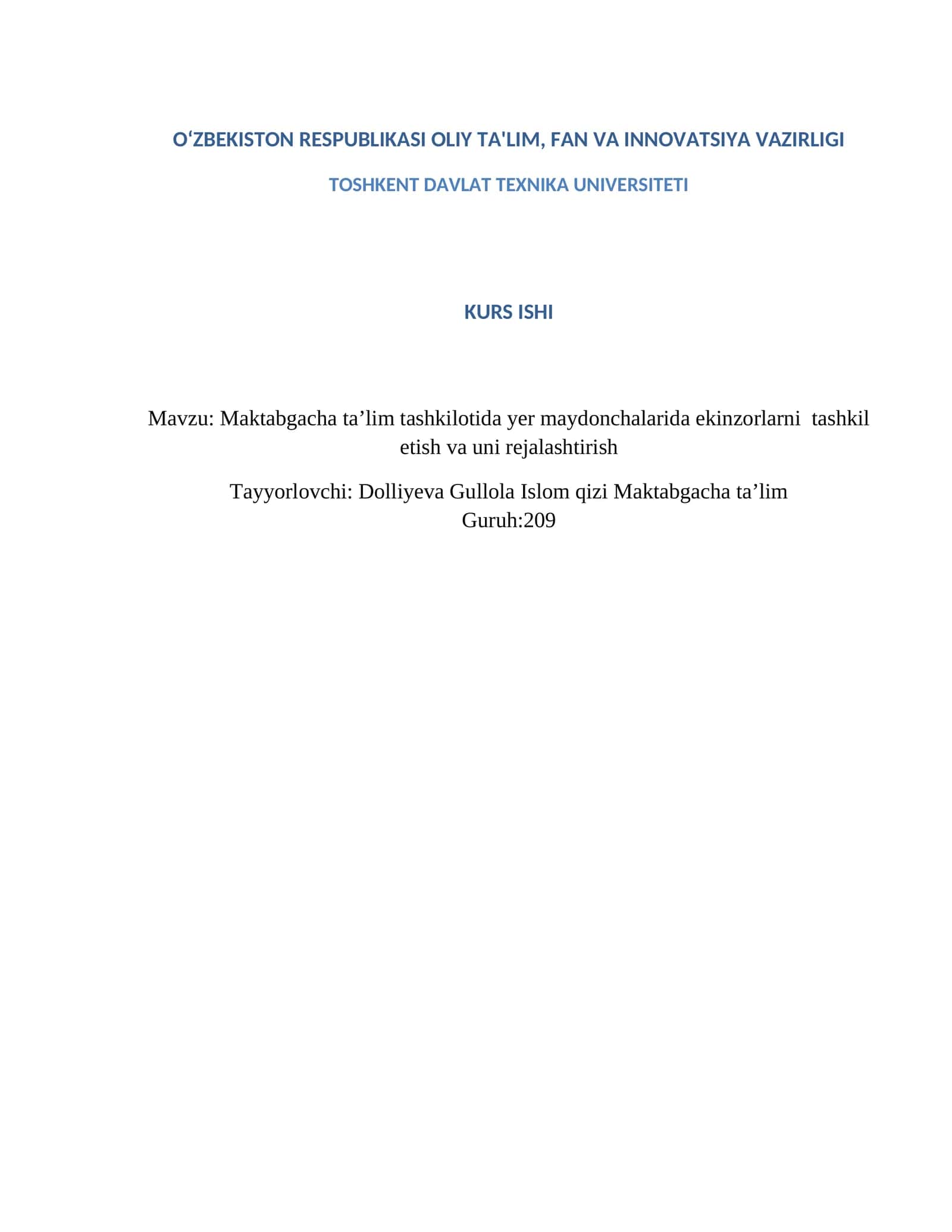 Ekinzorlarni tashkil etish va uni rejalashtirish