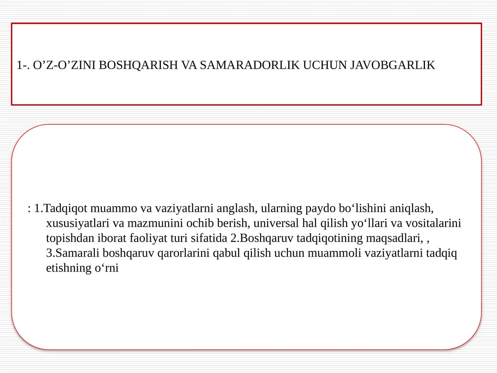 O’Z-O’ZINI BOSHQARISH VA SAMARADORLIK UCHUN JAVOBGARLIK