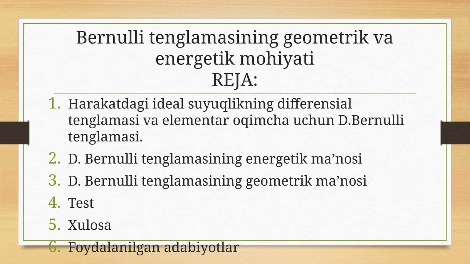 Bernullitenglamasininggeometrikvaenergetikmohiyati
