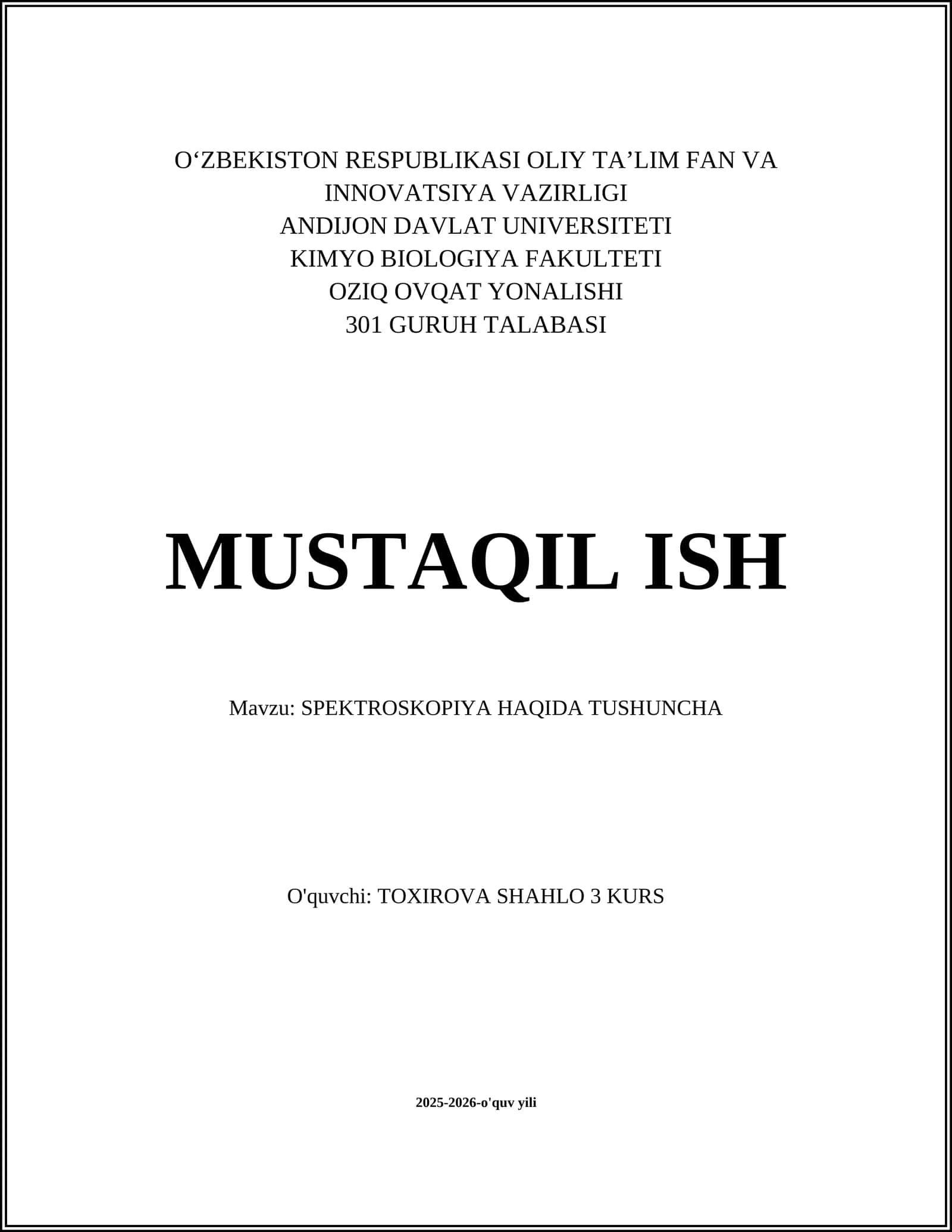 SPEKTROSKOPIYA HAQIDA TUSHUNCHA