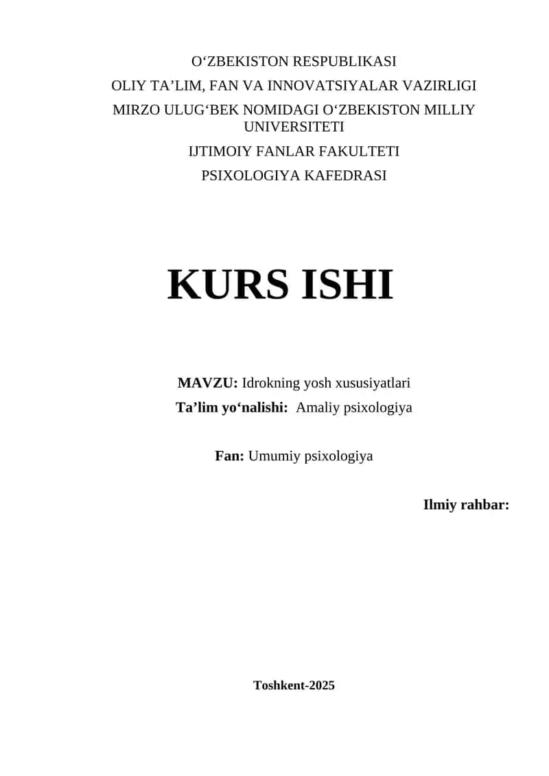 Idrokning yosh xususiyatlari