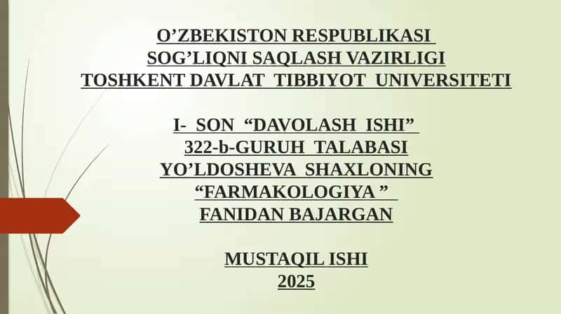 parkinson kasalligini davolashda ishlatiladigan dori vositalari