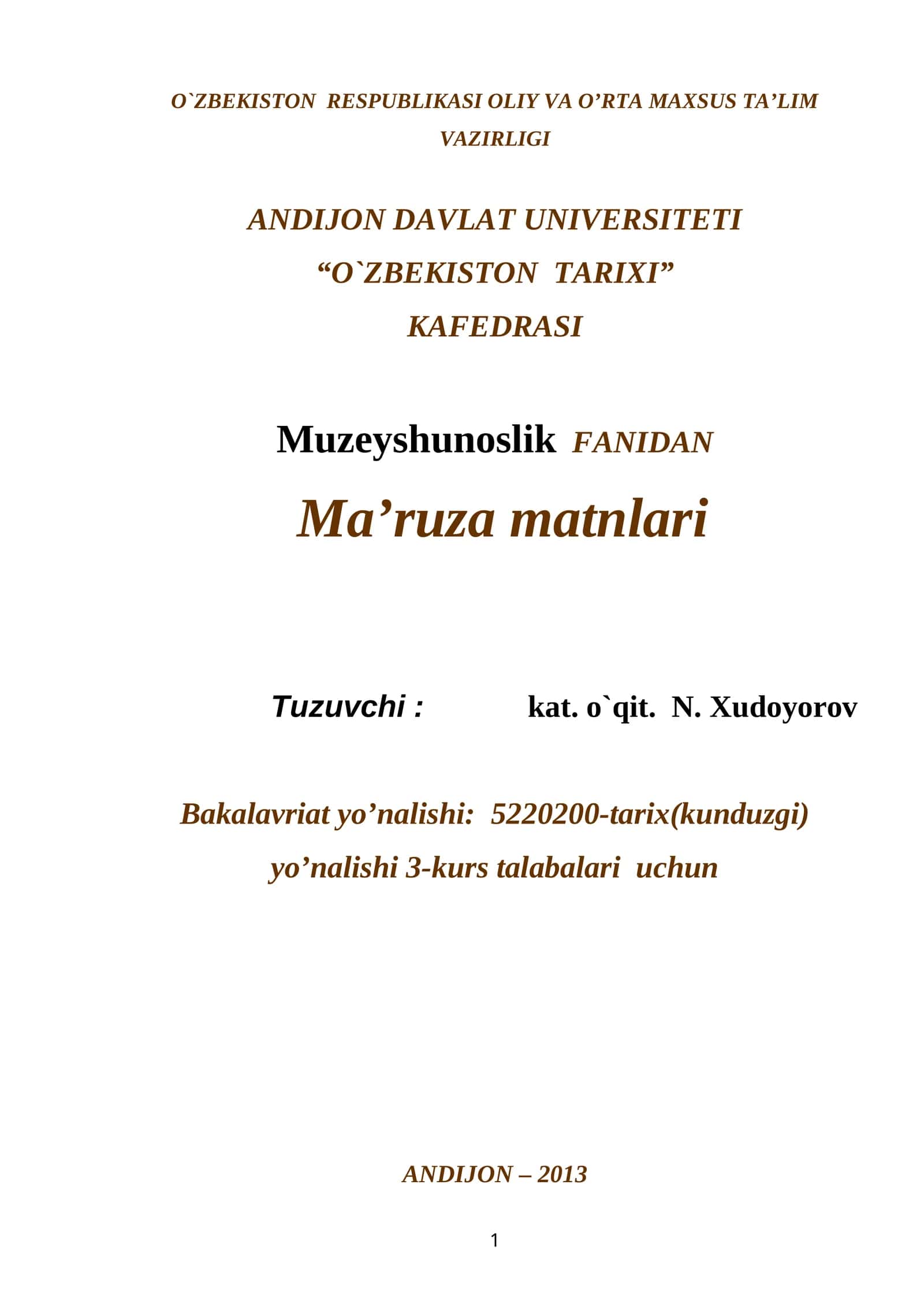Muzeyshunoslik faniga kirish
