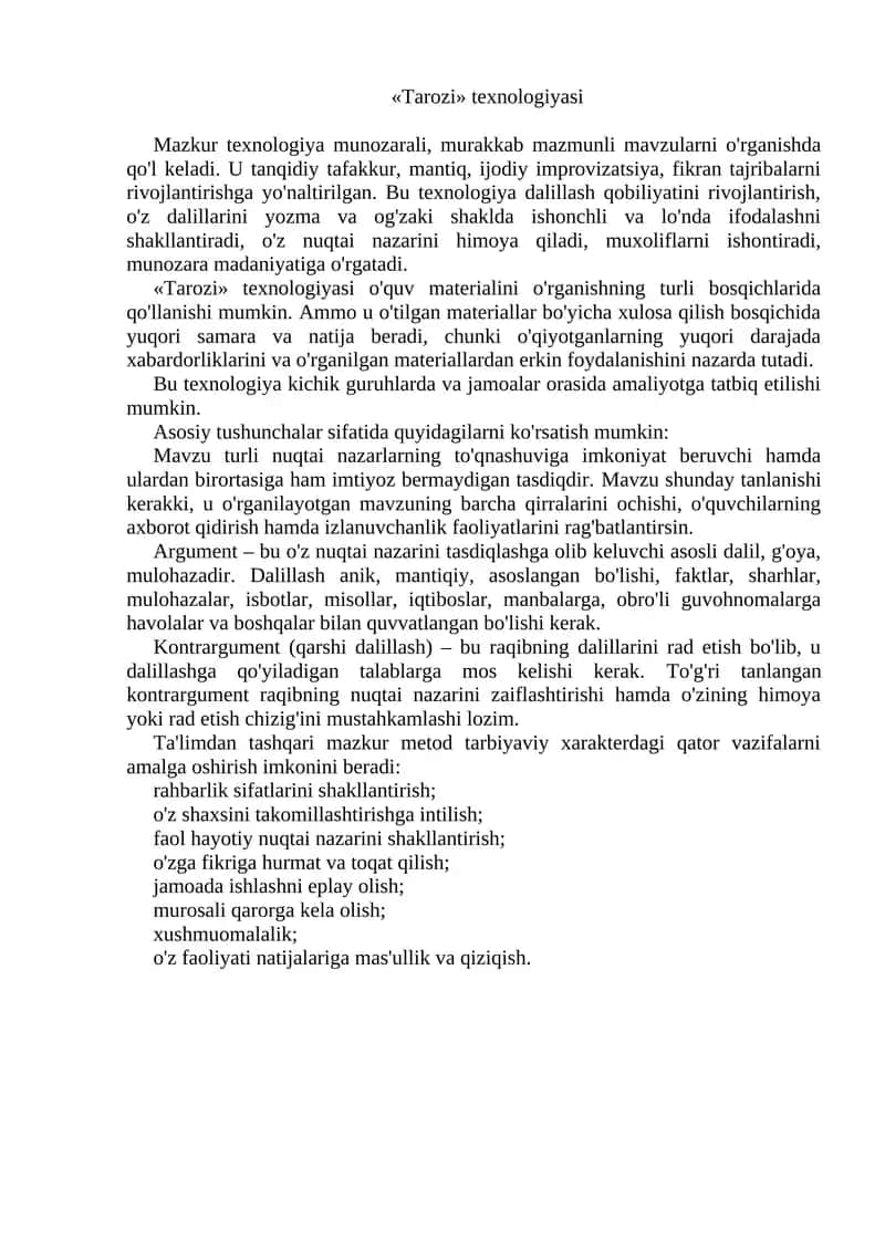 «Tarozi» texnologiyasi