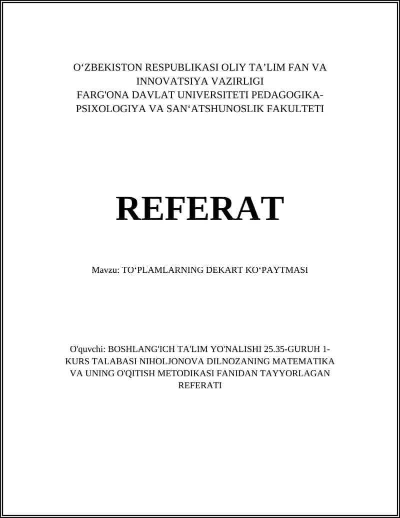 TO‘PLAMLARNING DEKART KO‘PAYTMASI REFERATI