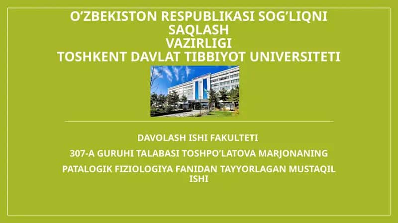 Kislota ishqor muvozanati patofiziologiyasi. Kislota ishqor muvozanati tushunchasi va uning asosiy parametrlari. Bufer sistemalarning organizm gomeostazini ta'minlashdagi ahamiyati. Kislota ishqor muvozanati buzilishining koʻrinishlari: atsidoz va alkalozlar