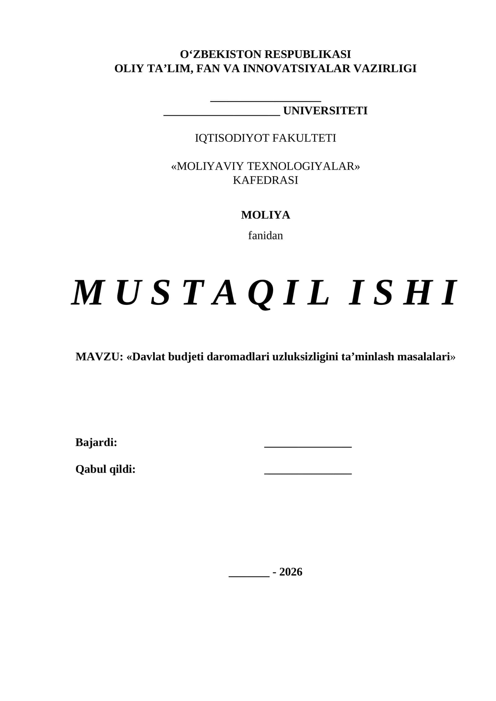 Davlat budjeti daromadlari uzluksizligini ta’minlash masalalari