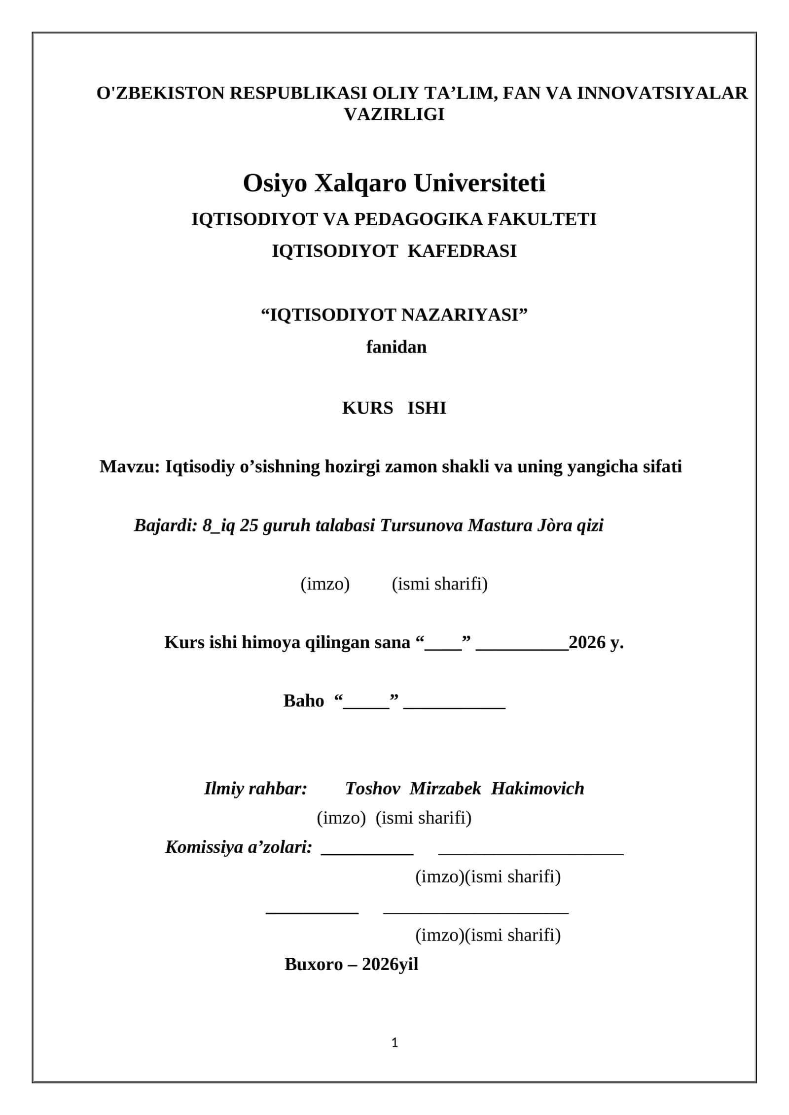 KURS ISHI - IQTISODIYOT NAZARIYASI