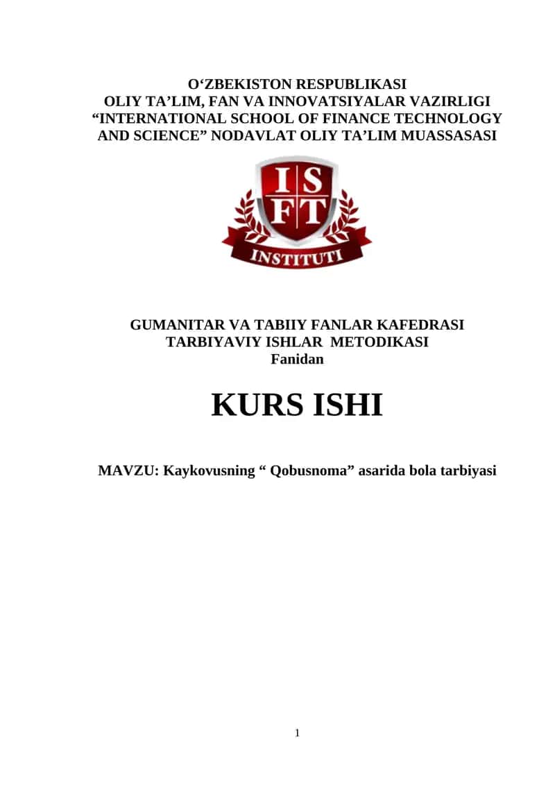 Kaykovusning “ Qobusnoma” asarida bola tarbiyasi