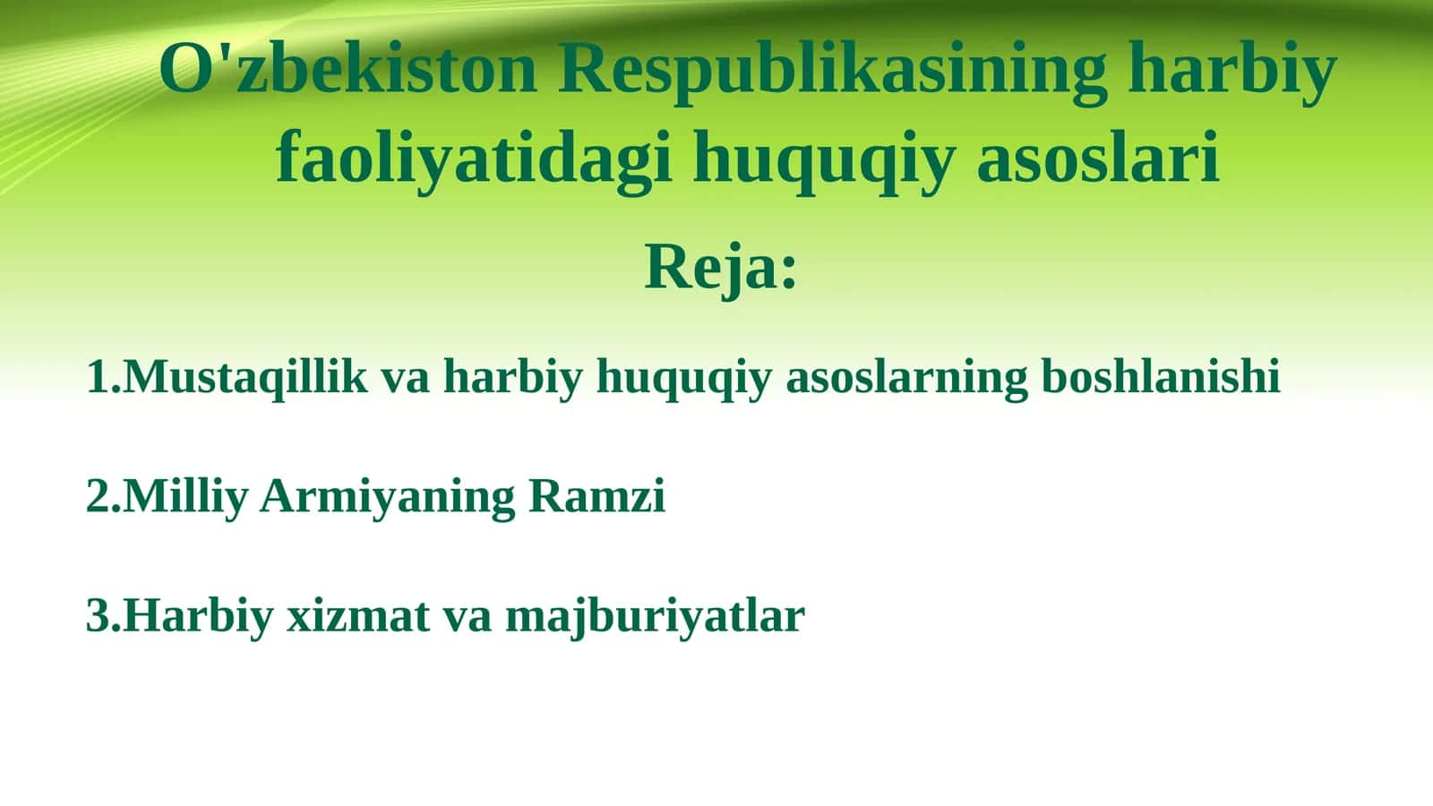 O'zbekiston Respublikasining harbiy faoliyatidagi huquqiy asoslari
