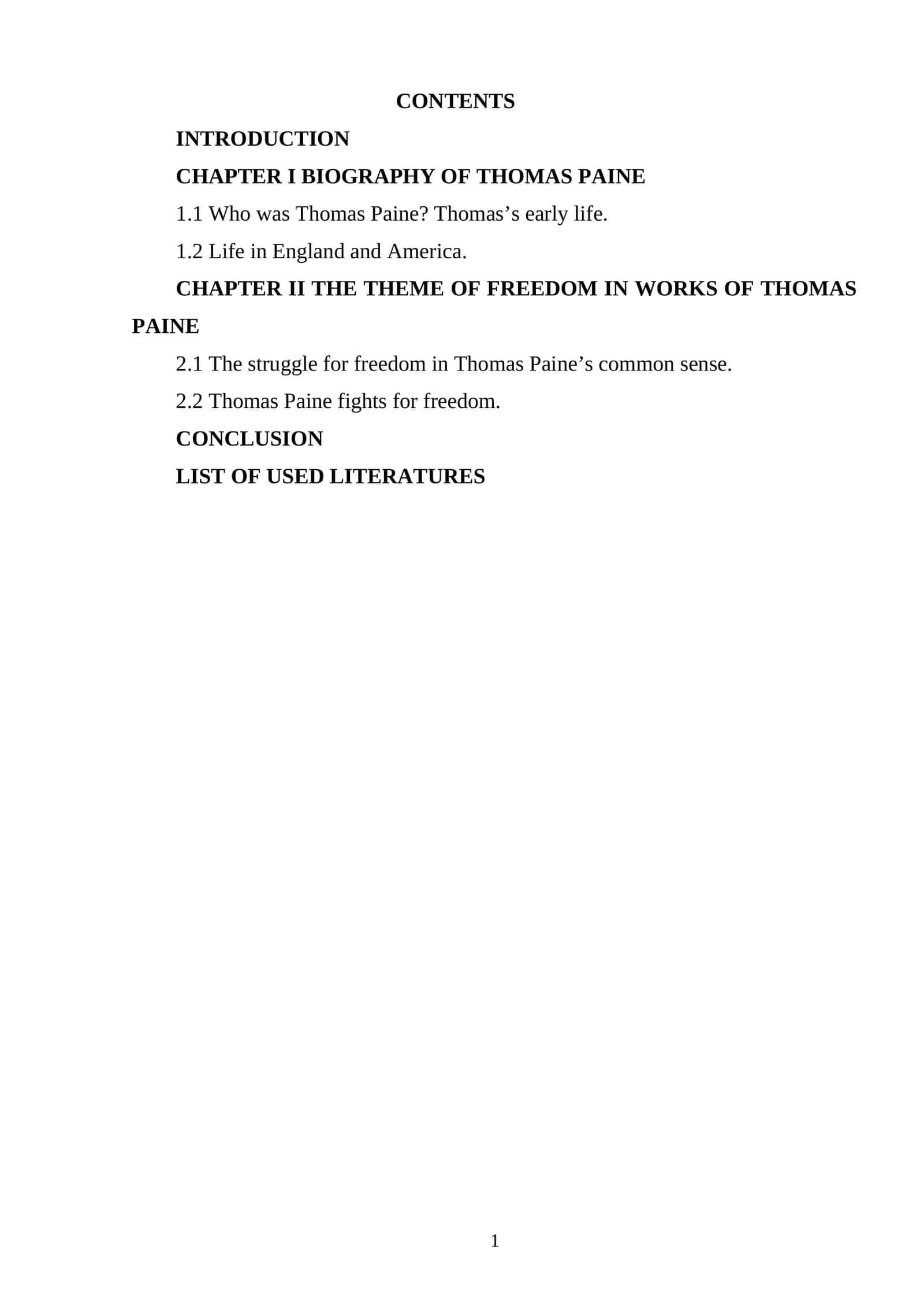 THEME OF FREEDOM IN WORKS OF THOMAS PAINE