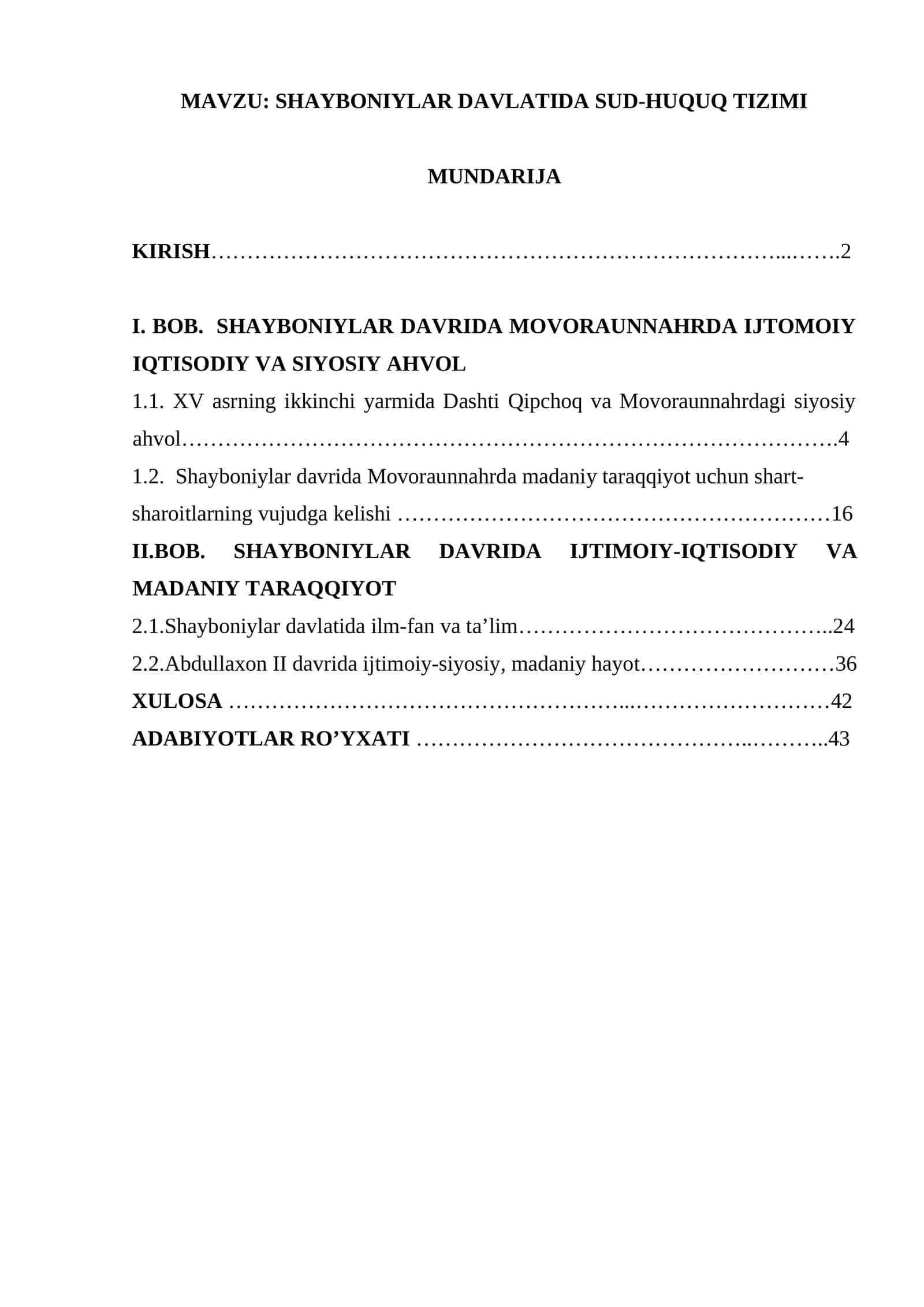 SHAYBONIYLAR DAVLATIDA SUD-HUQUQ TIZIMI