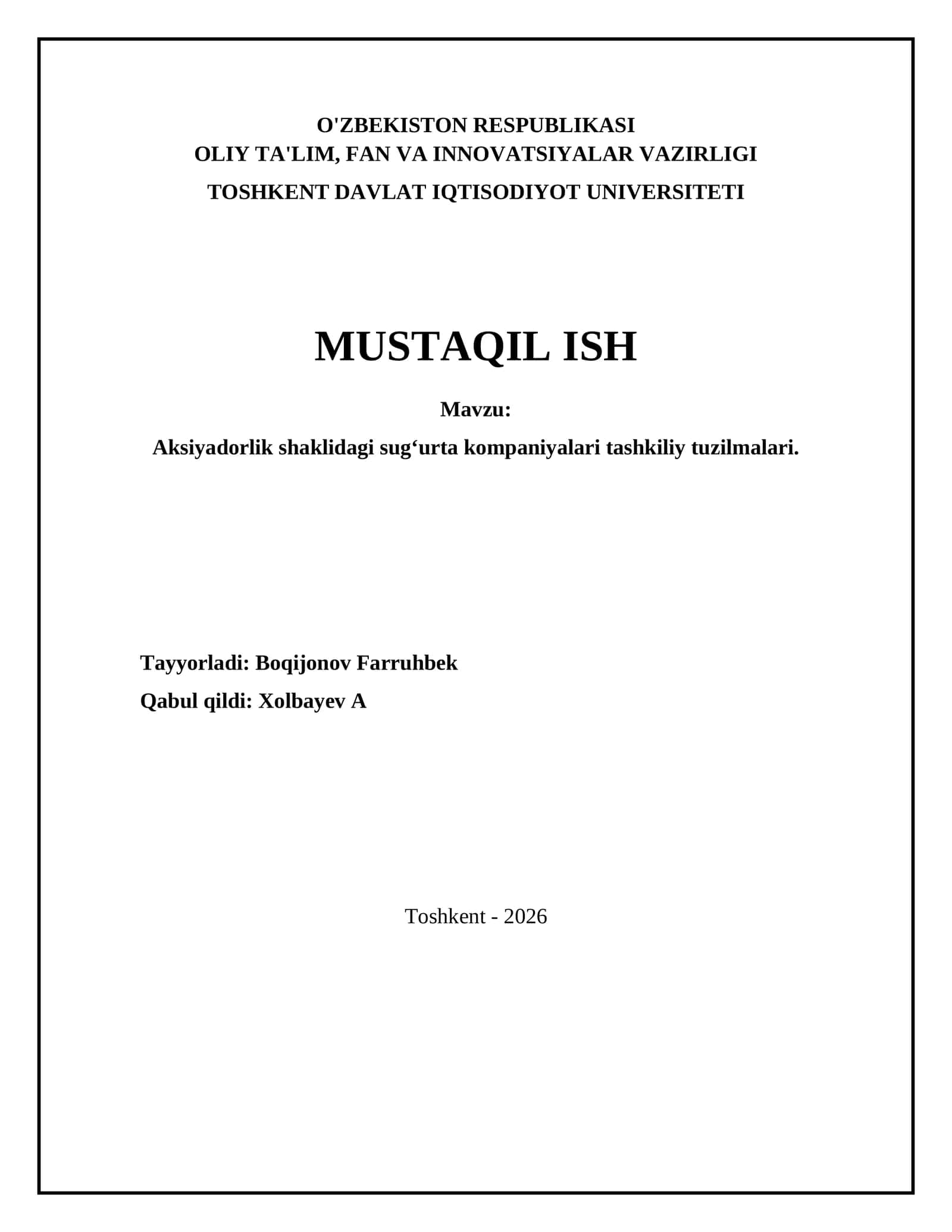 Aksiyadorlik shaklidagi sugʻurta kompaniyalari tashkiliy tuzilmalari