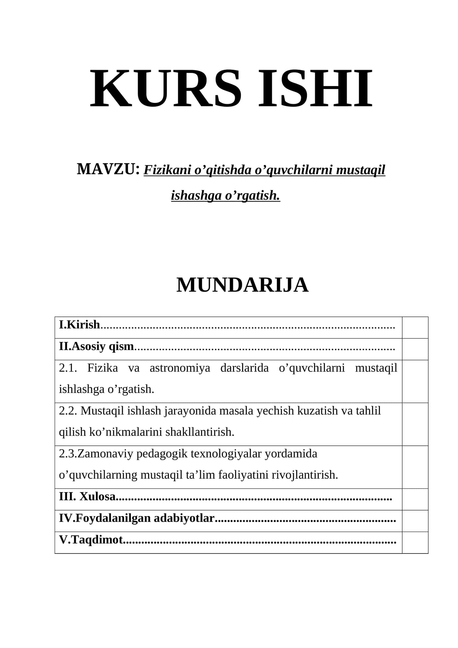 Fizikani o’qitishda o’quvchilarni mustaqil ishashga o’rgatish