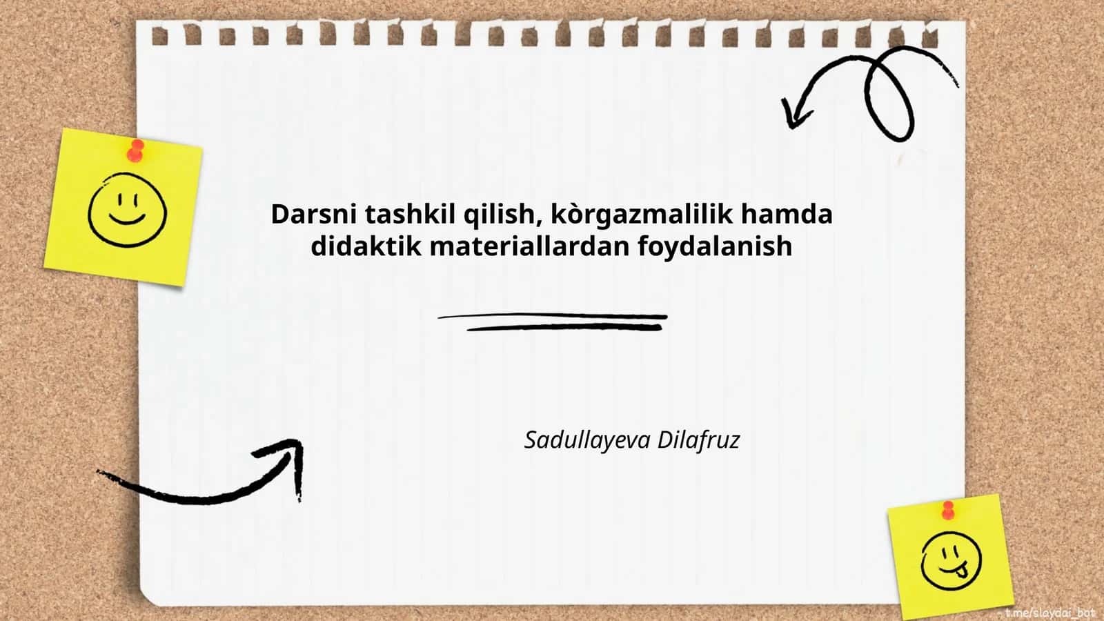 Darsni tashkil qilish, kòrgazmalilik hamda didaktik materiallardan foydalanish
