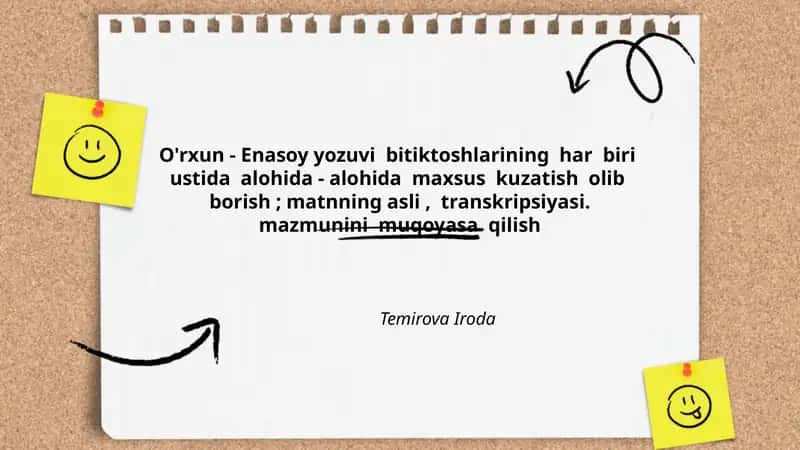 O'rxun - Enasoy yozuvi bitiktoshlarining har biri ustida