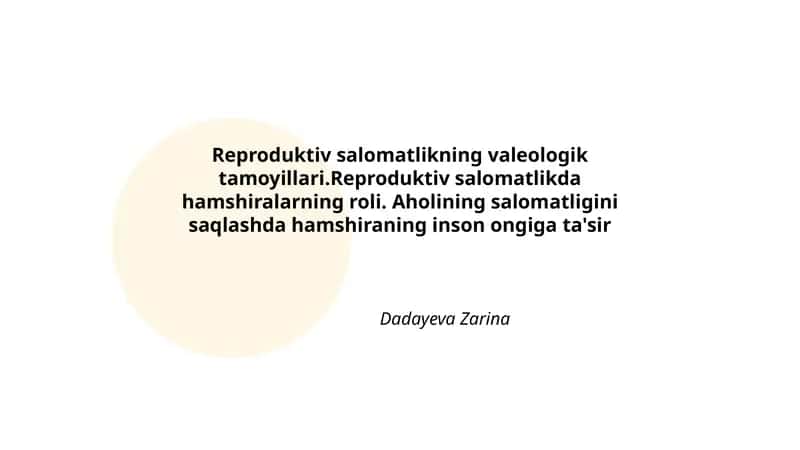 Reproduktiv salomatlikning valeologik tamoyillari