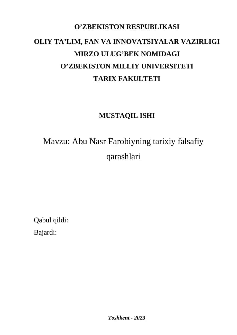 Abu Nasr Farobiyning tarixiy falsafiy qarashlari