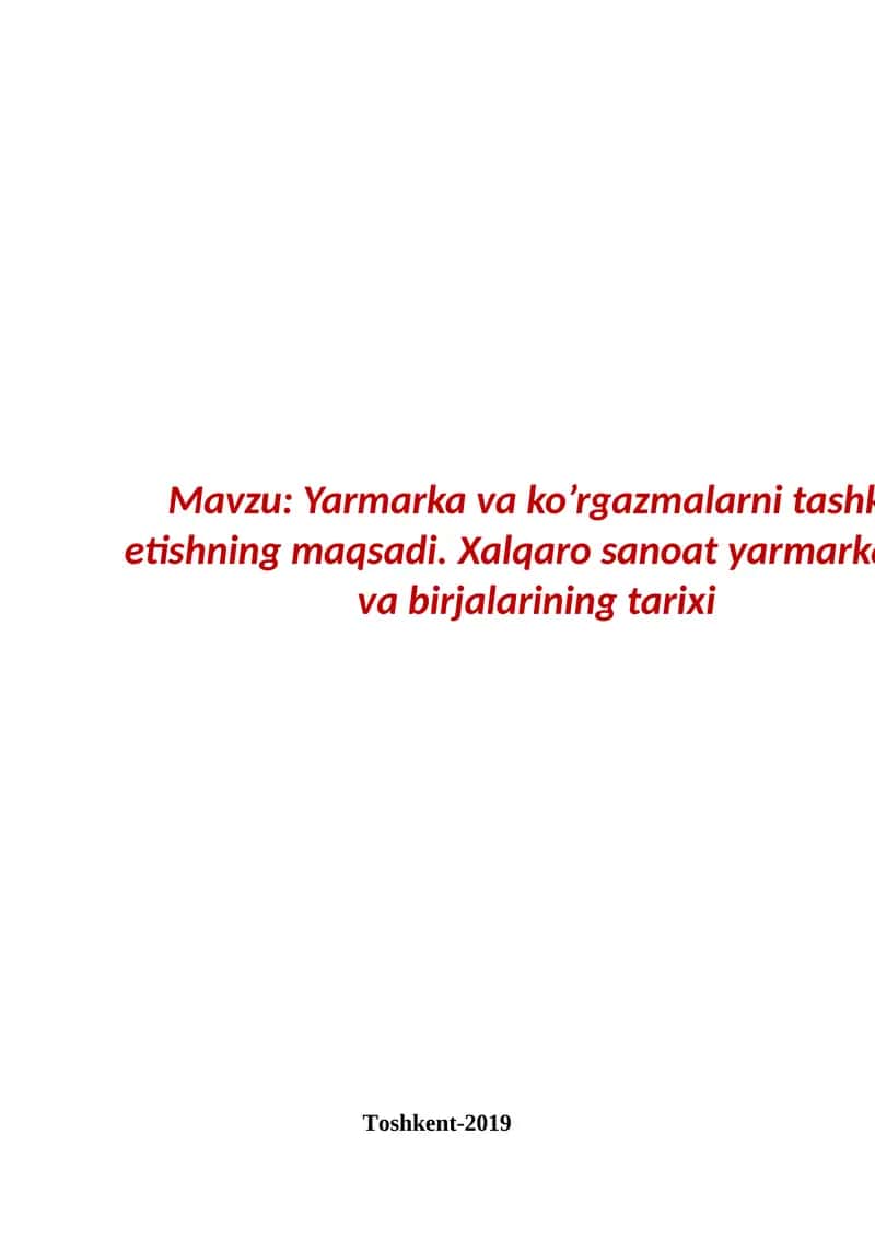Yarmarka va ko’rgazmalar