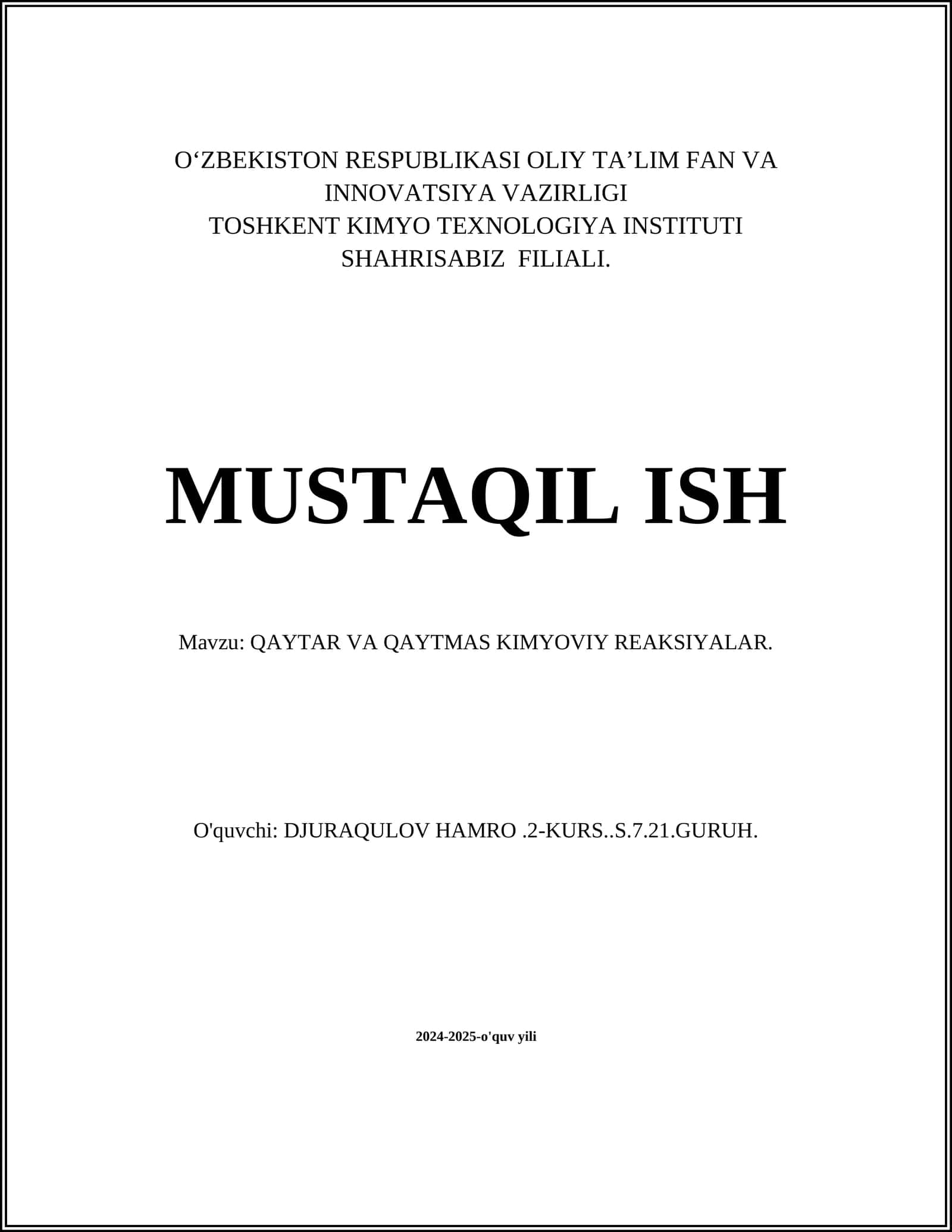 Qaytar va Qaytmas Kimyoviy Reaksiyalar