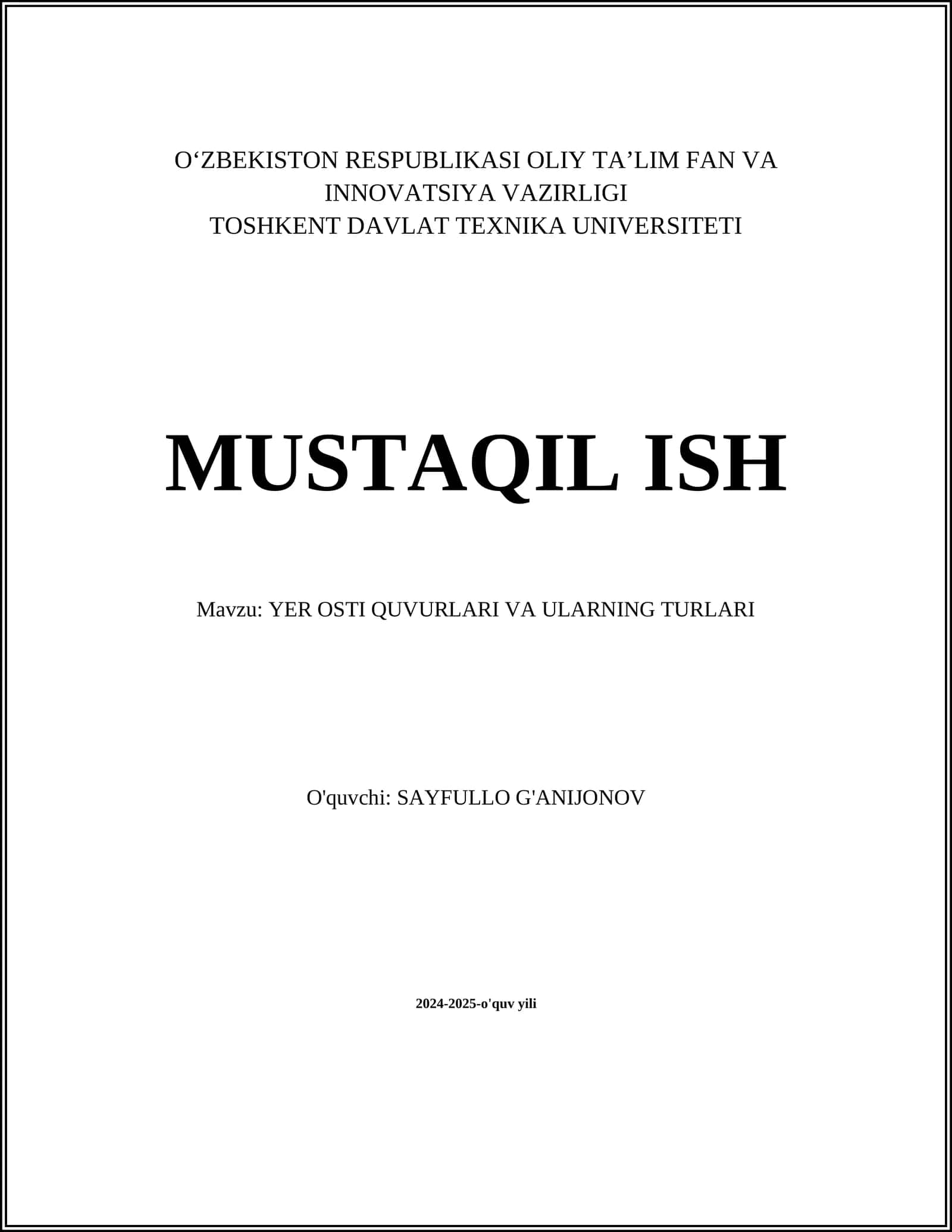 YER OSTI QUVURLARI VA ULARNING TURLARI