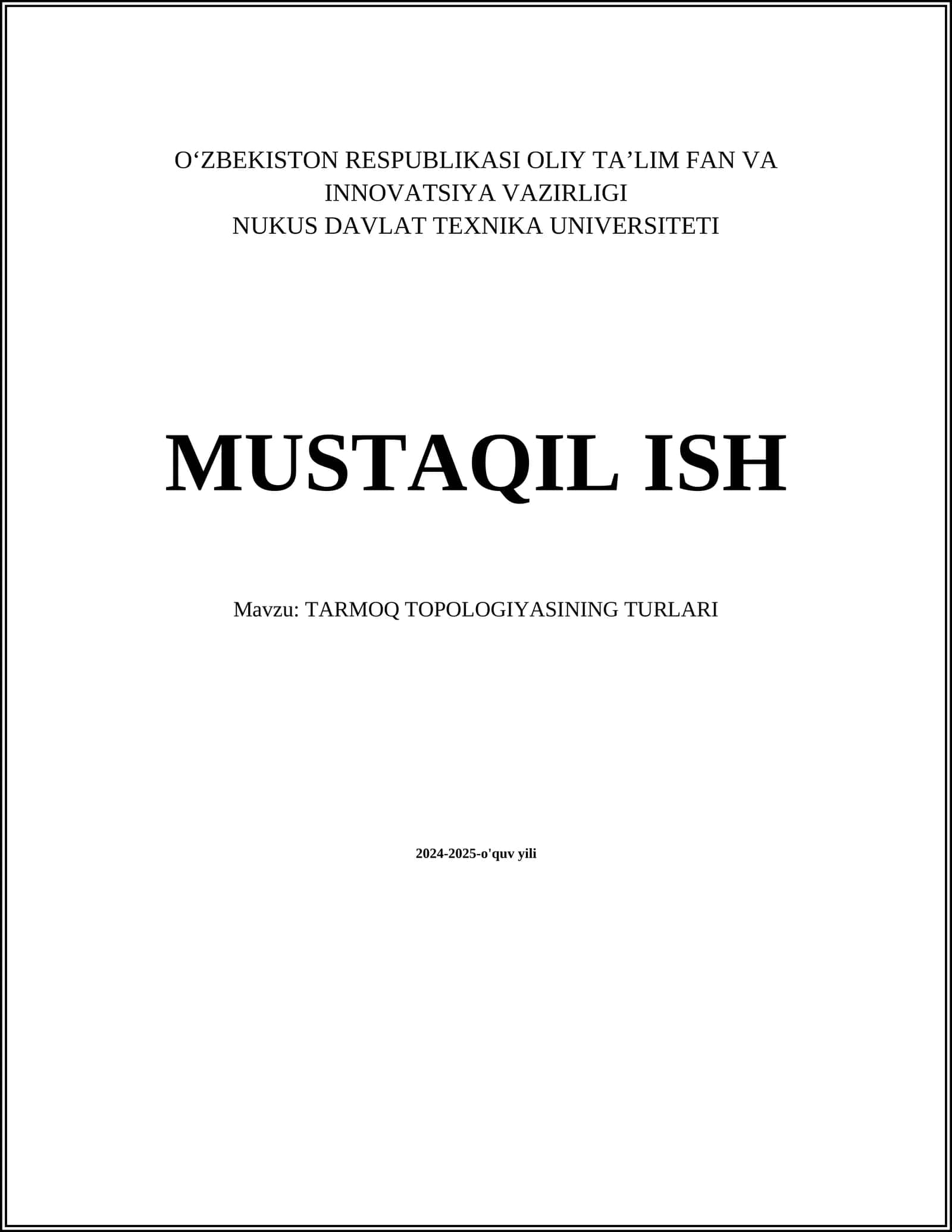 TARMOQ TOPOLOGIYASINING TURLARI
