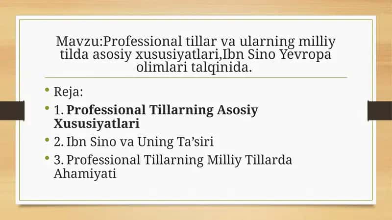 Professional tillar va ularning milliy tilda asosiy xususiyatlari,Ibn Sino Yevropa olimlari talqinida