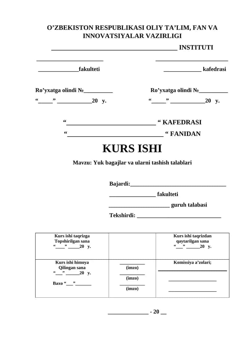 Yuk bagajlar va ularni tashish talablari