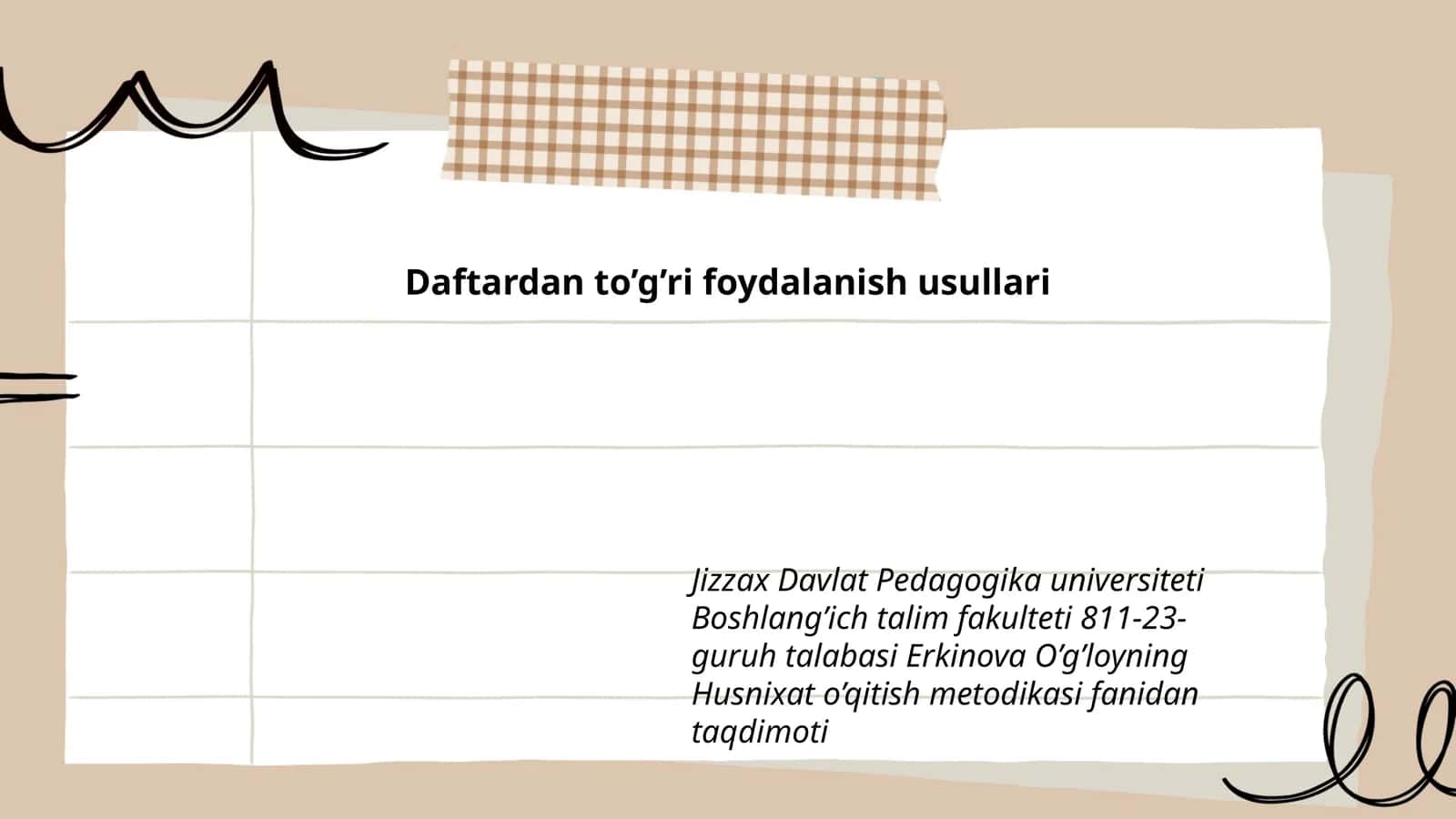 Husnixat o’qitish metodikasi fanidan taqdimoti