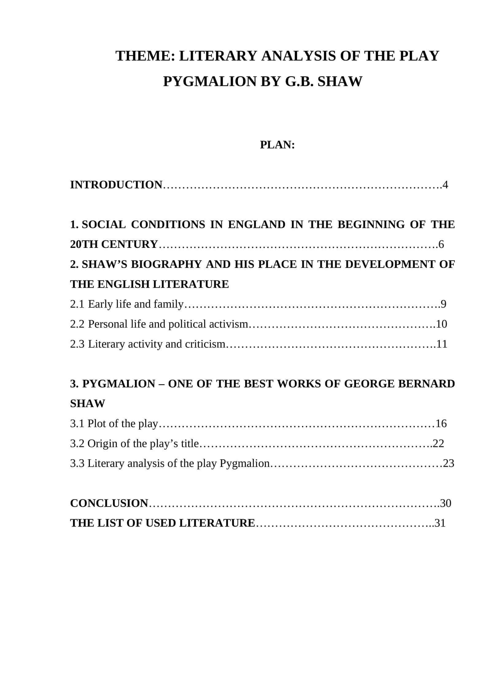 Literary analysis of the play Pygmalion by G.B. Shaw