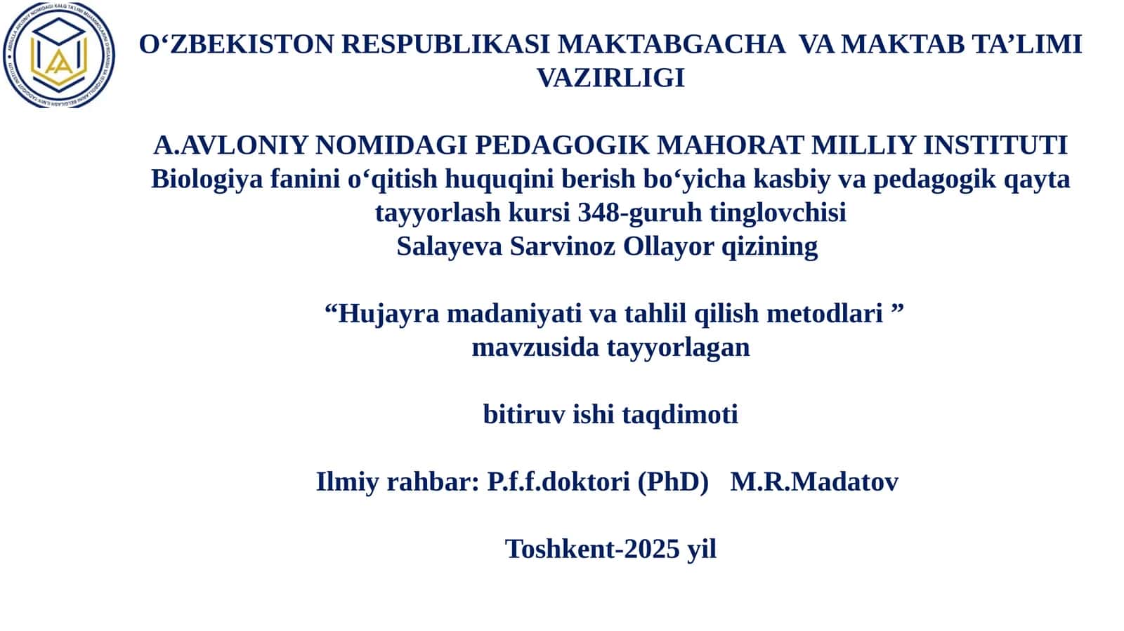 Hujayra madaniyati va tahlil qilish metodlari