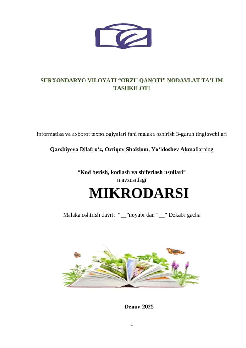 Kod berish, kodlash va shiferlash usullari