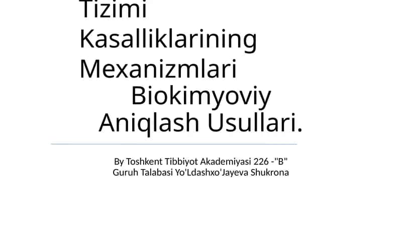 Ruhiy Va Asab Tizimi Kasalliklarining Mexanizmlari Biokimyoviy Aniqlash Usullari