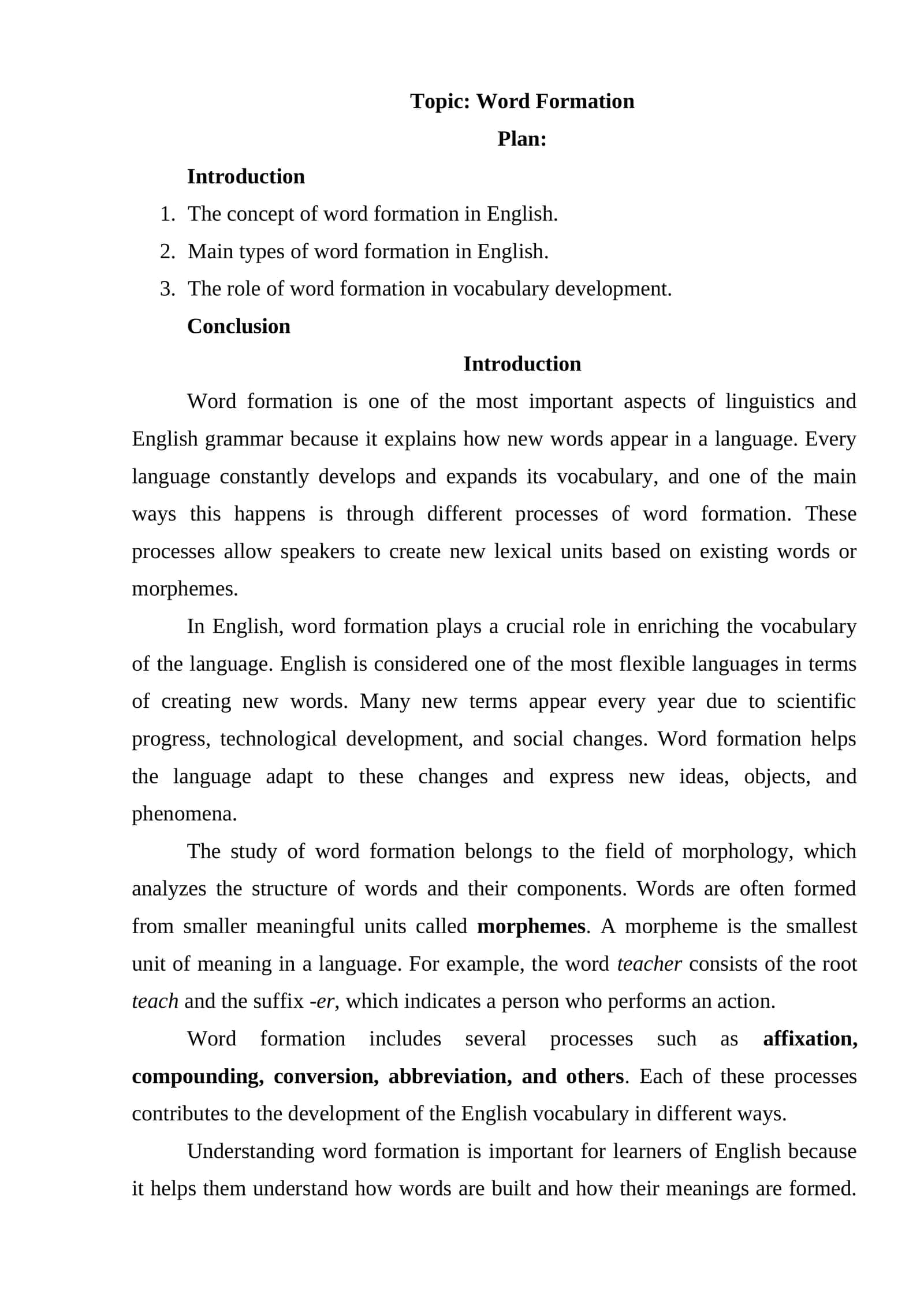 Word Formation