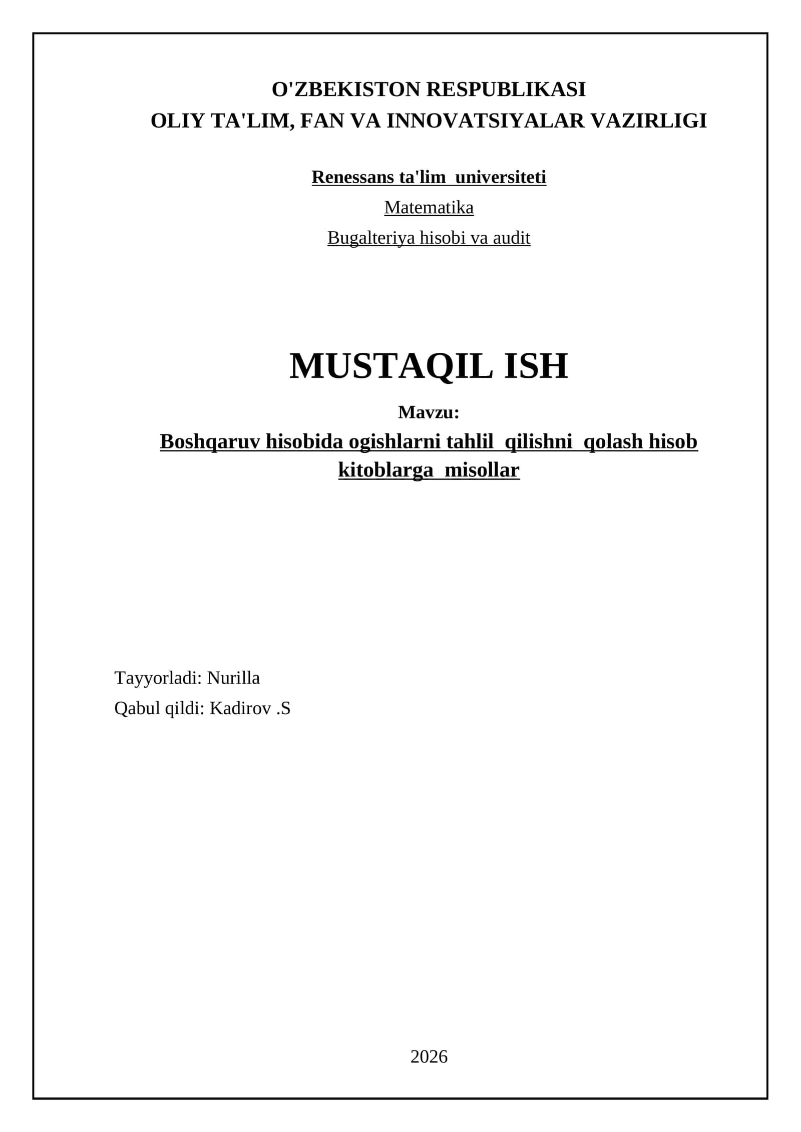 Ogishlarni Tahlil Qilishning Nazariy Asoslari