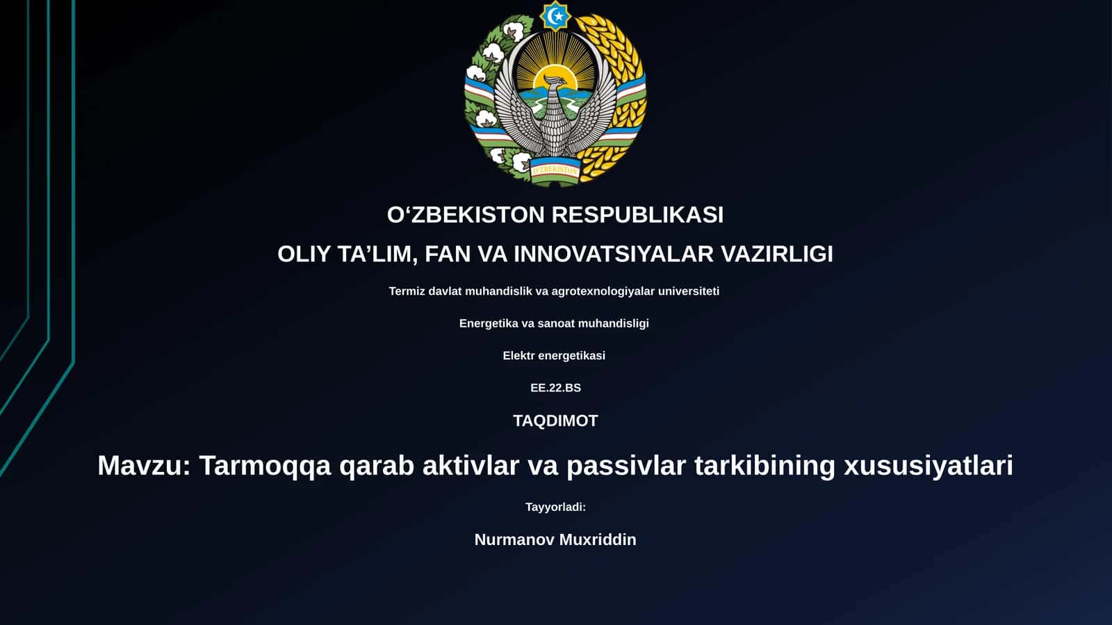 Tarmoqqa qarab aktivlar va passivlar tarkibining xususiyatlari