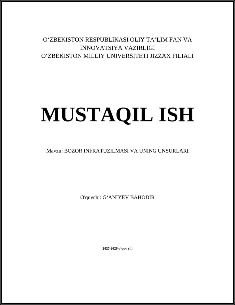 Bozor infratuzilmasi va uning unsurlari