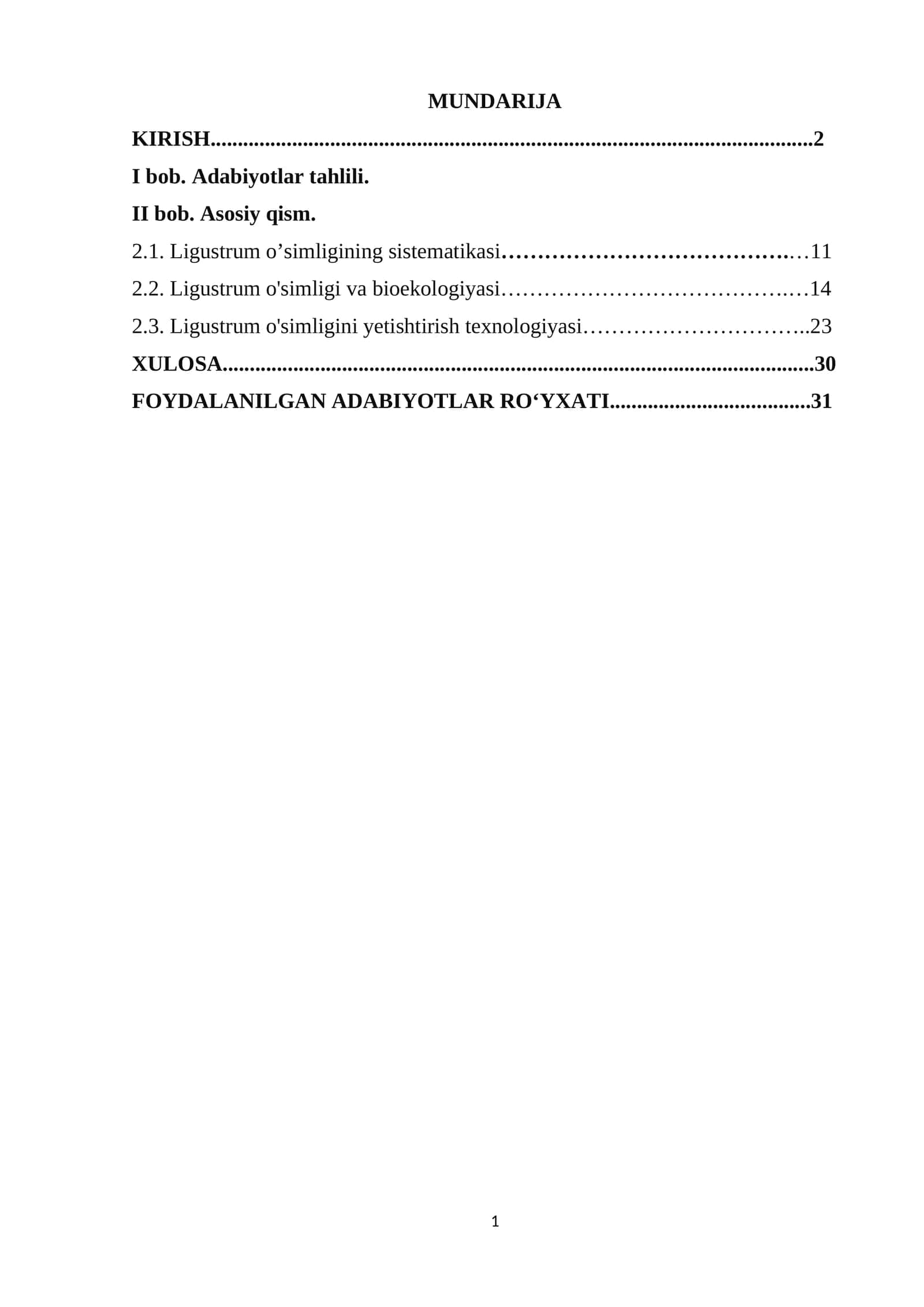 Ligustrum o’simligining bioekologiyasi va yetishtirish texnologiyasi