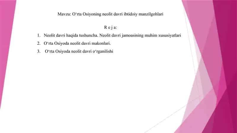 O‘rta Osiyoning neolit davri ibtidoiy manzilgohlari