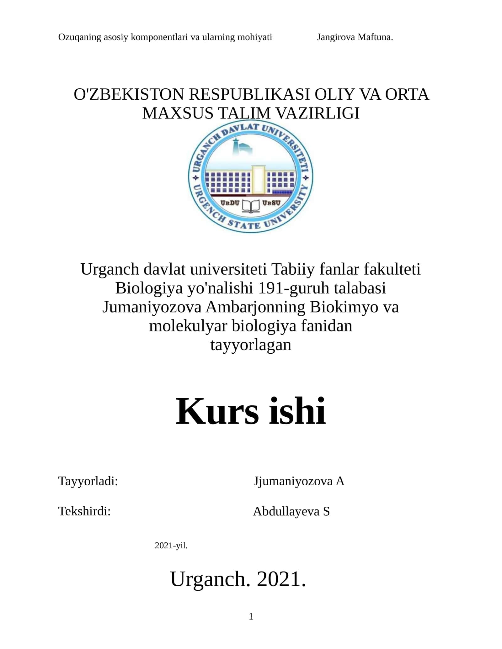 Ozuqaning asosiy komponentlari va ularning mohiyati