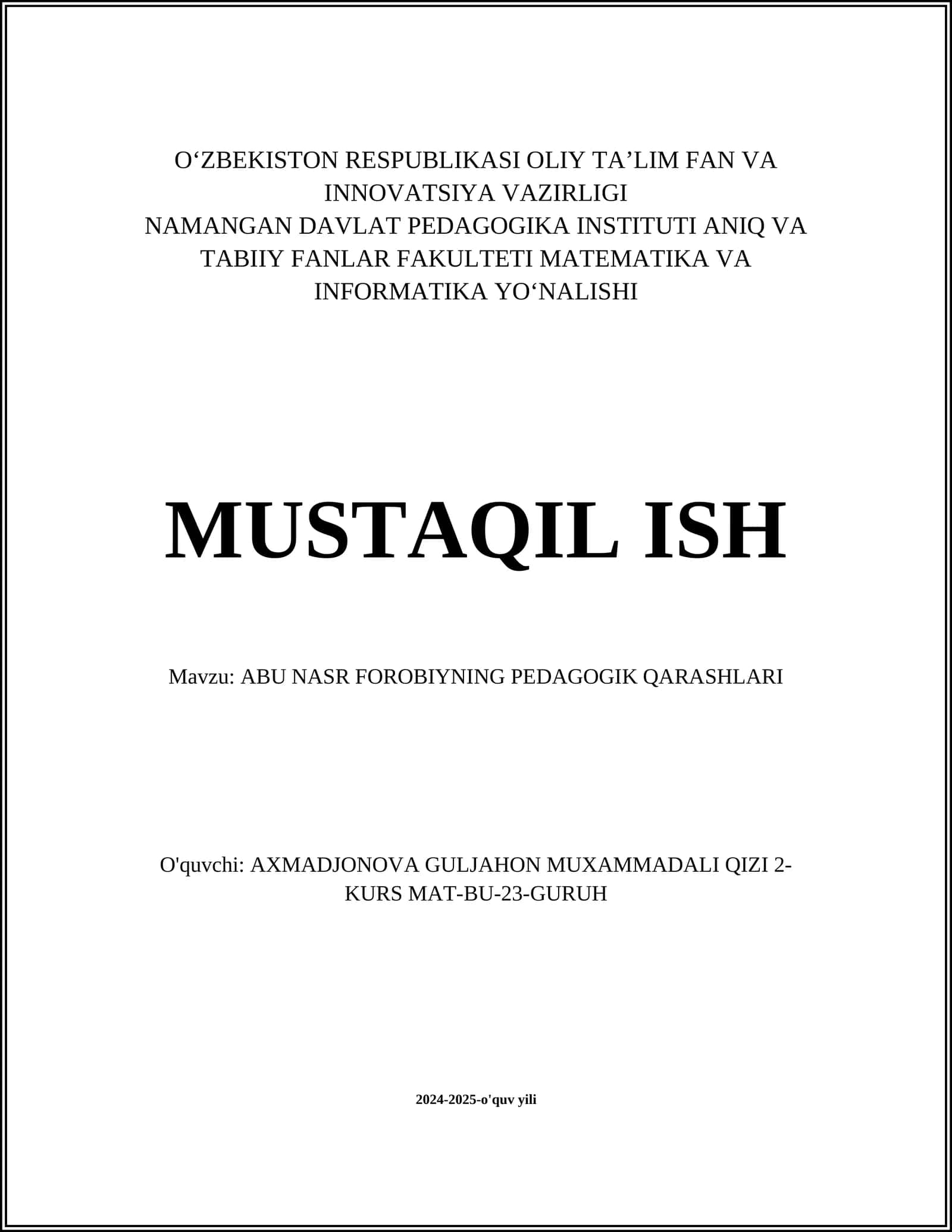 ABU NASR FOROBIYNING PEDAGOGIK QARASHLARI
