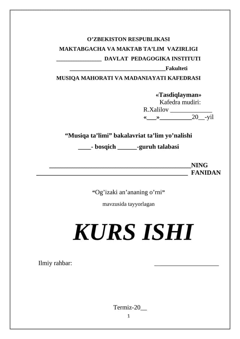 Og’izaki an’ananing o’rni