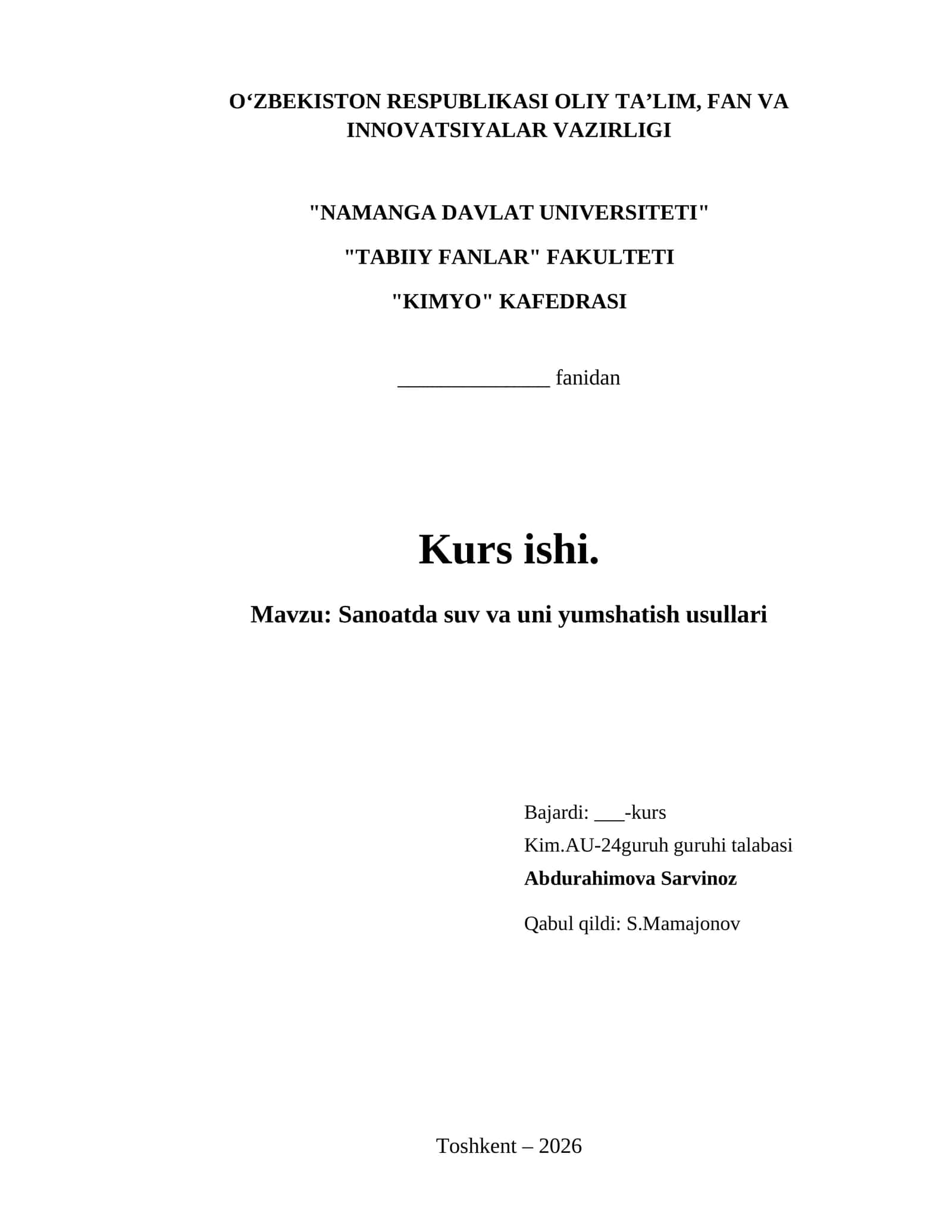 Sanoatda suv va uni yumshatish usullari