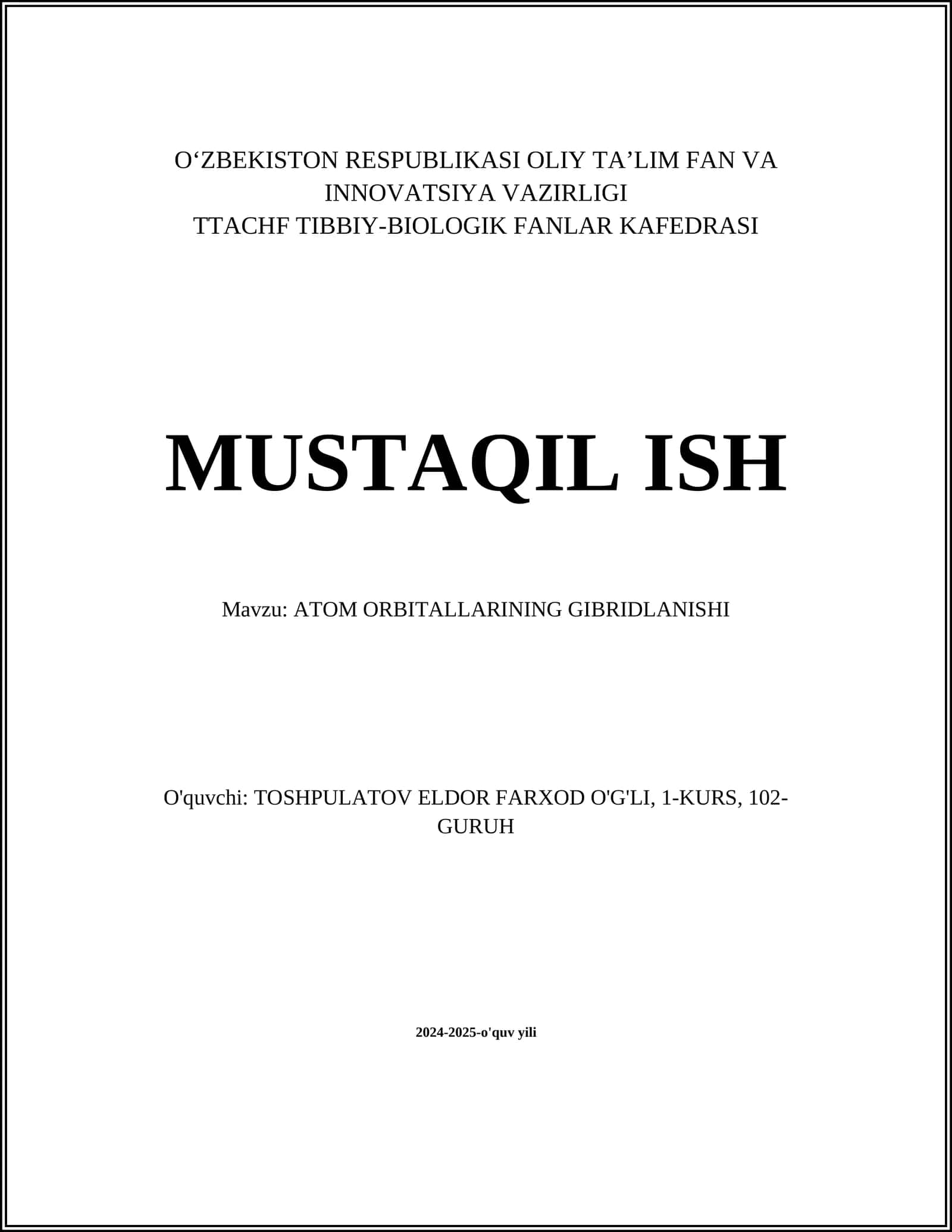 ATOM ORBITALLARINING GIBRIDLANISHI
