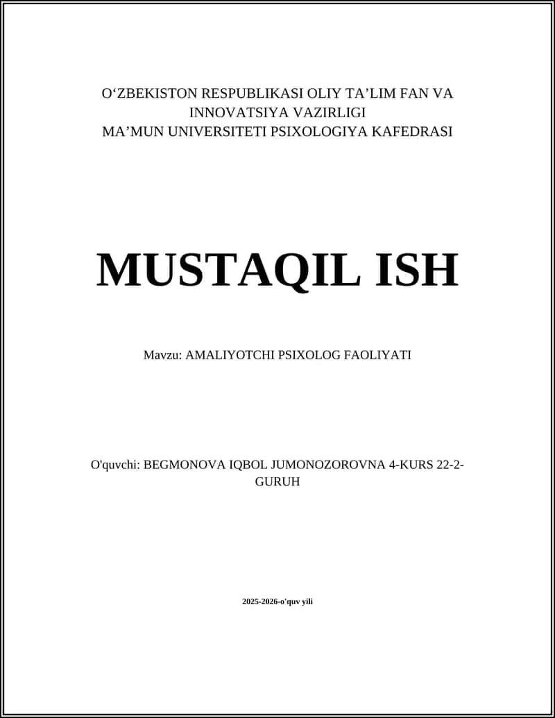 AMALIYOTCHI PSIXOLOG FAOLIYATI