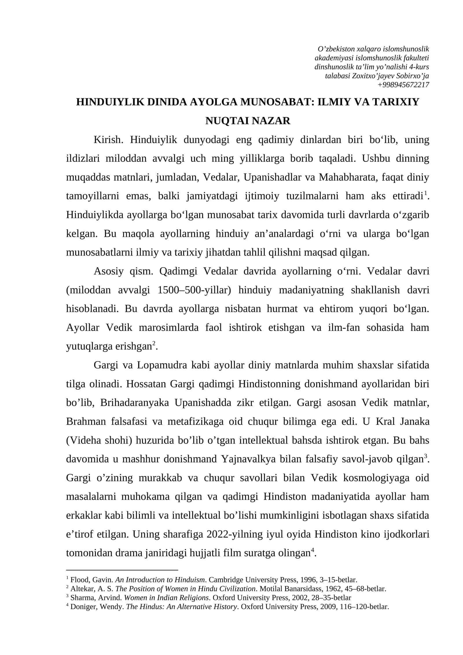 HINDUIYLIK DINIDA AYOLGA MUNOSABAT