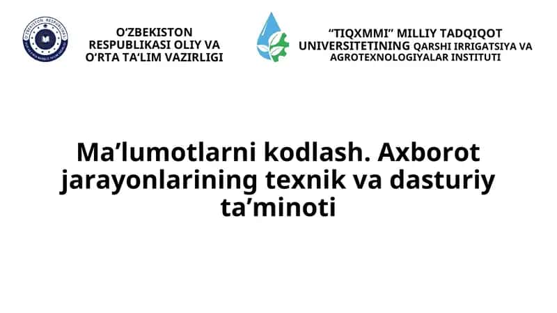 Ma’lumotlarni kodlash. Axborot jarayonlarining texnik va dasturiy ta’minoti