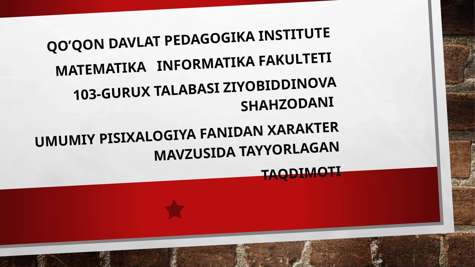 Xarakter mavzusida tayyorlagan taqdimoti