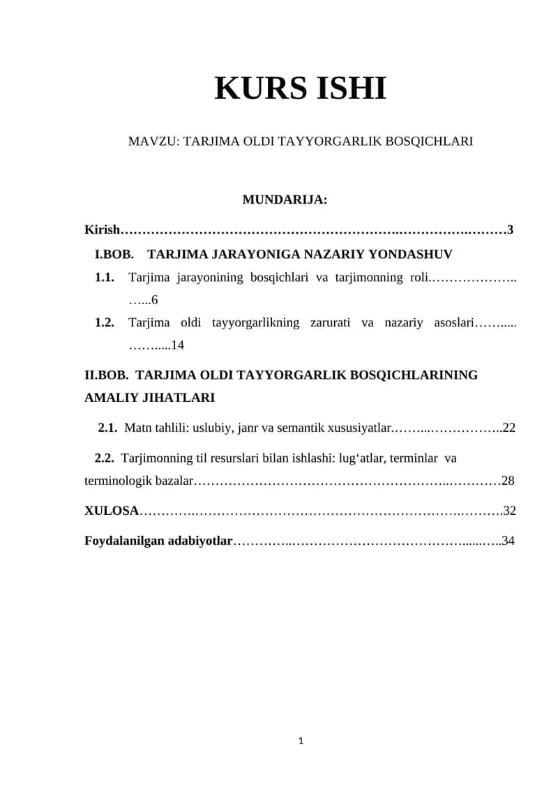 Tarjima Oldi Tayyorgarlik Bosqichlari